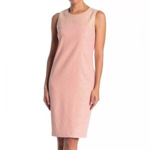 Trina Turk Metallic Sleeveless Round Neck Shift Dress Pink Gold 8